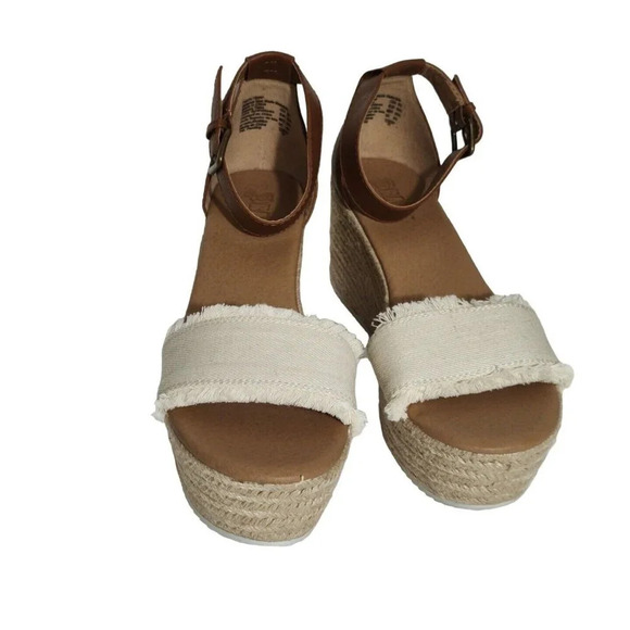 Brash Brown Cream Wedge Platform Heels Sandals Espadrille Women Size 8.5 Fringe - Picture 3 of 8